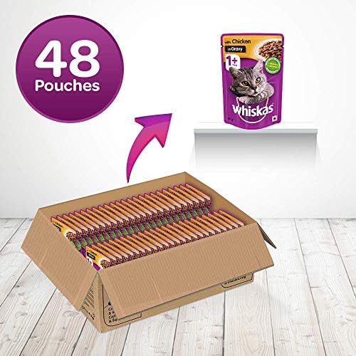 Whiskas Adult (1+ Years) Wet Cat Food, Chicken in Gravy Flavour, 48 x 85 g Pouches