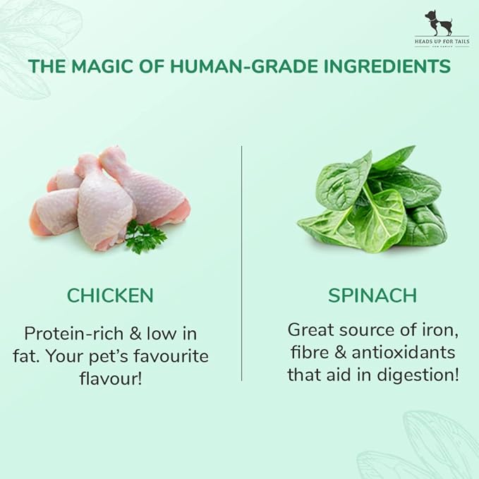 Heads Up For Tails Sara's Doggie Treats - Chicken Jerky with Spinach Huft Non Veg Dog Treats - 70 g Each (Pack of 2)