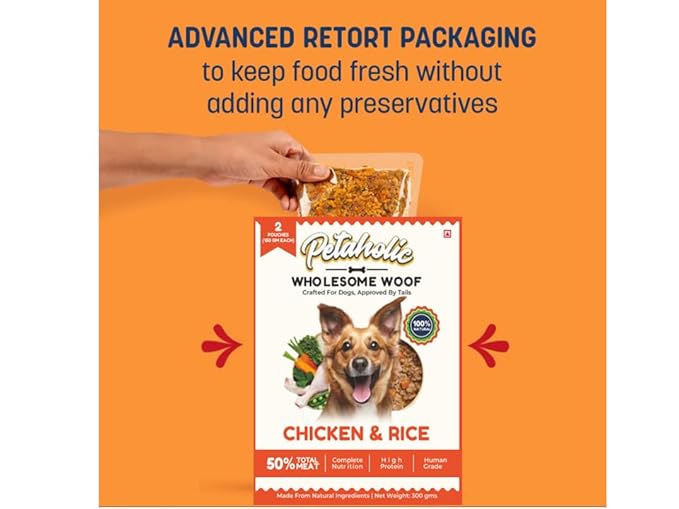 Petaholic Wholesome Woof Chicken & Rice Dog Food, 300g, Pack of 2, High Protein, Human Grade, 100% Natural by DogsNCats