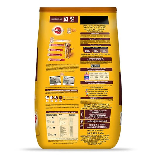 Pedigree Adult Dry Dog Food, Meat & Rice, 10 kg, Contains 37 Essential Nutrients, 100% Complete & Balanced Food for Adult Dogs