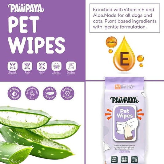Vanilla Pet Wipes for Dogs & Cats | 5-in-1 Aloe Vera, Oat Extract & Vitamin E Grooming Wipes | Soft Cleaning Wipes for Paws, Face, Ears & Coat | Hypoallergenic Daily Hygiene Wipes