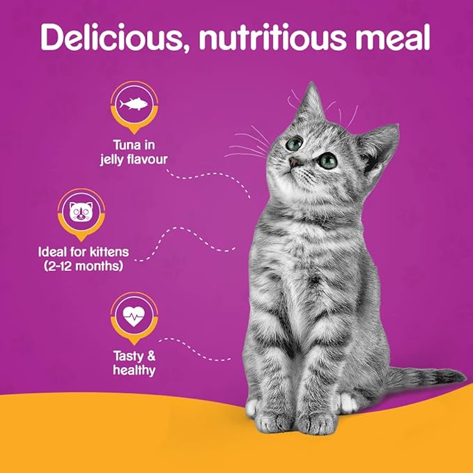 Whiskas Kitten (2-12 Months) Wet Cat Food, Tuna in Jelly Flavour, 96 x 85 g Pouches