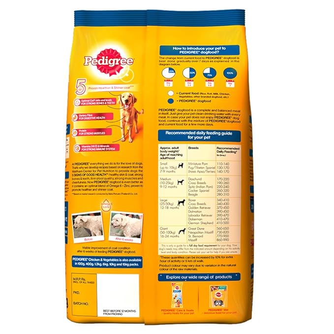 Pedigree Adult Wet Dog Food, Chicken & Liver Chunks in Gravy, 70 g (Pack of 15) & Adult Dry Dog Food, Meat & Rice, 3kg Pack & Adult Dry Dog Food, Chicken & Vegetables, 3kg Pack