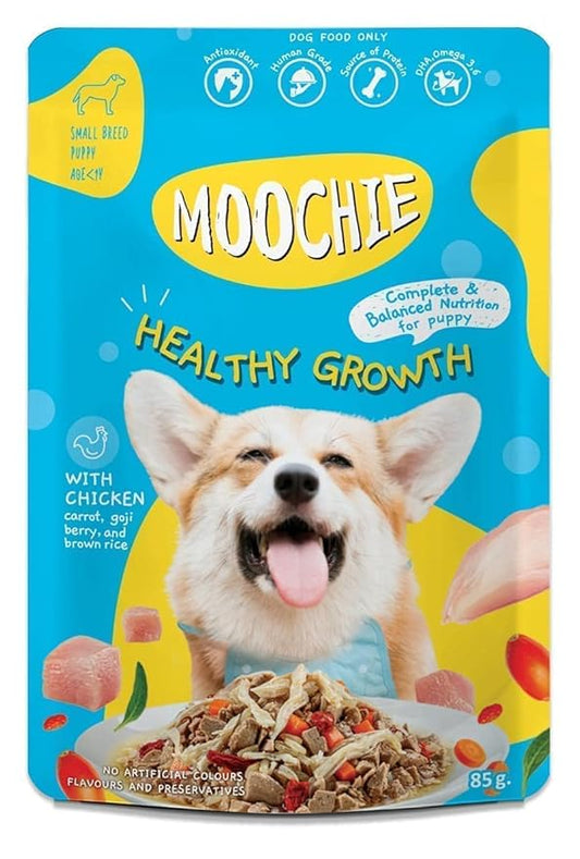 PETS EMPIRE Moochie Wet Dog Food Combo (85g X 5) Grain Free Gavy Meal, No Artificial Flavours, High Protein Dogs Gravy Foods, Non-Vegetarian Pet Meals, All Flavour Mix for Dogs, Puppy