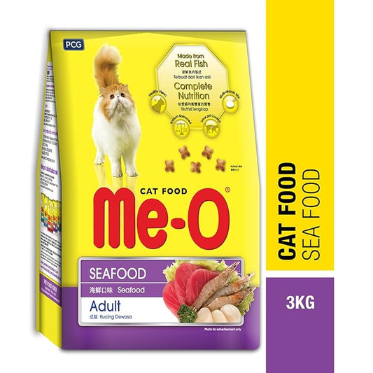 Me-O Adult Dry Cat Food, Seafood Flavor, 3 Kg