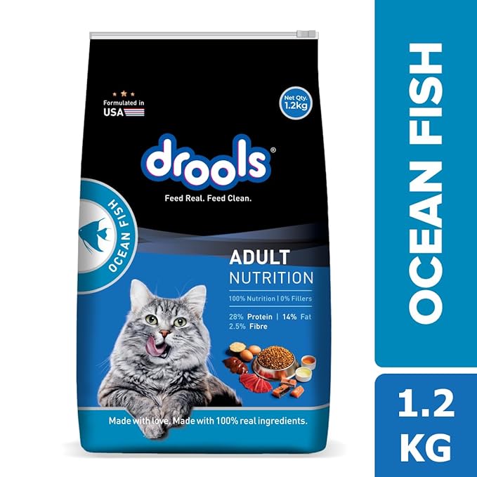 Drools Adult Dry Cat Food 1.2kg Pack | Ocean Fish Flavour |Taurine That Helps Maintain a Healthy Heart | Healthy Skin & Beautiful Coat | Complete Nutrition | Digestive Health | Healthy Growth