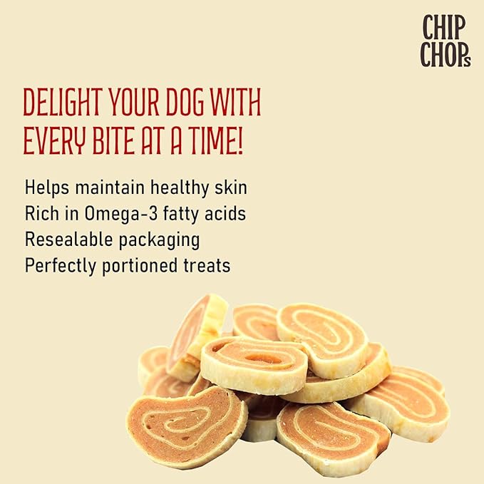 Chip Chops Dog Treat Chicken and Codfish Rolls, Optimum Health Formula, Highly Nutritional & Digestible, Suitable for All Dog Breeds in Multi-Packs, 140G (Pack of 2), All Life Stages, Roll