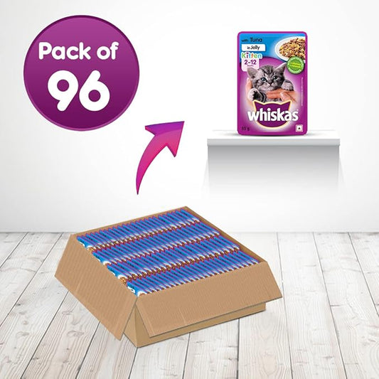 Whiskas Kitten (2-12 Months) Wet Cat Food, Tuna in Jelly Flavour, 96 x 85 g Pouches