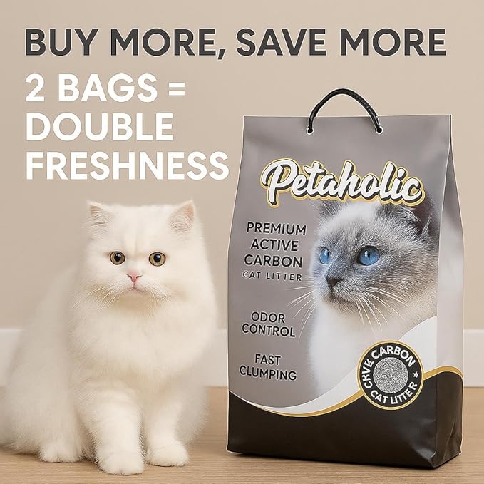 Petaholic Cat Litter (Pack of 2) New Restored Active Carbon for Super Quick Cleaning | Bentonite Clumping Cat Litter with Ultra Odor Control | Safe for Multiple Cats & Kittens (10L + 10L)
