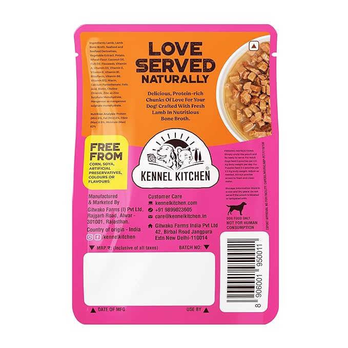 Kennel Kitchen Lamb Chunks in Gravy, 80g (Pack of 12) | Wet Dog Food for Adult & Puppy | Dog Food Gravy with Regionally Sourced Fresh Lamb | Free from Artificial Colours & Preservatives