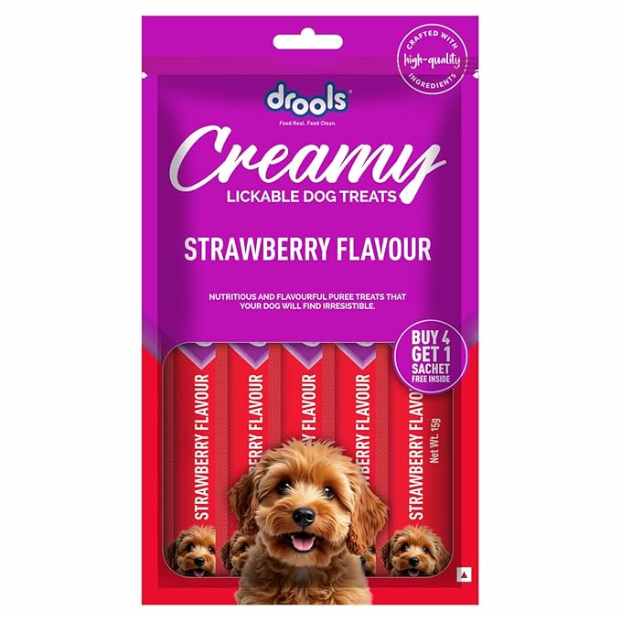 Drools Dog Treats, Creamy Strawberry 5 Sticks Tasty & Nutritious Snack for All Breeds, (15g x5),75g, All Life Stages