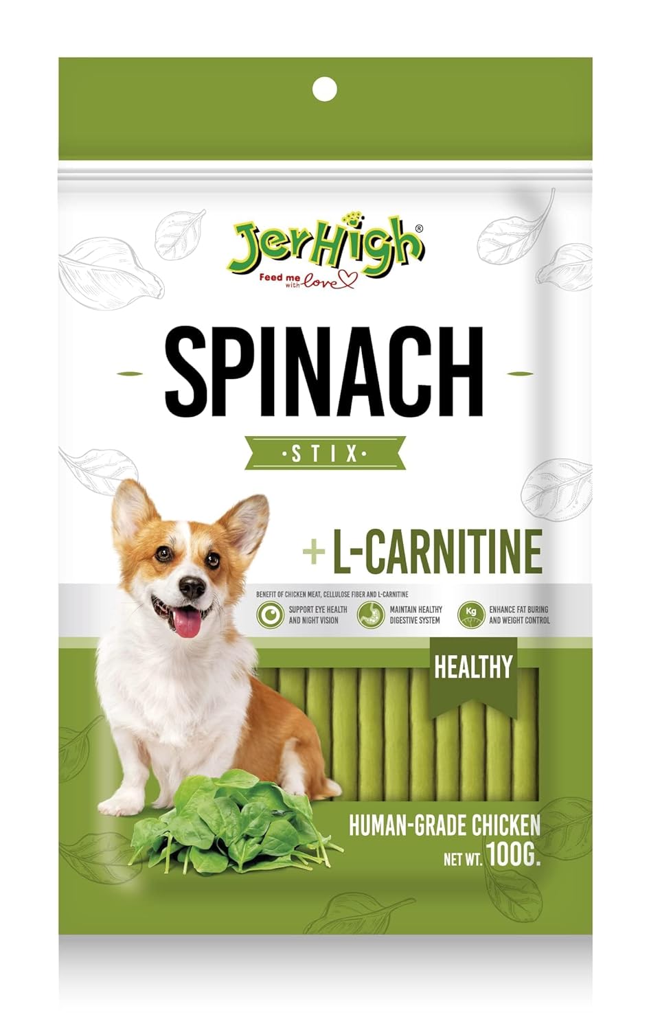 JerHigh Spinach Style Stix Stick Dog Treat for All Life Stages, 100 g