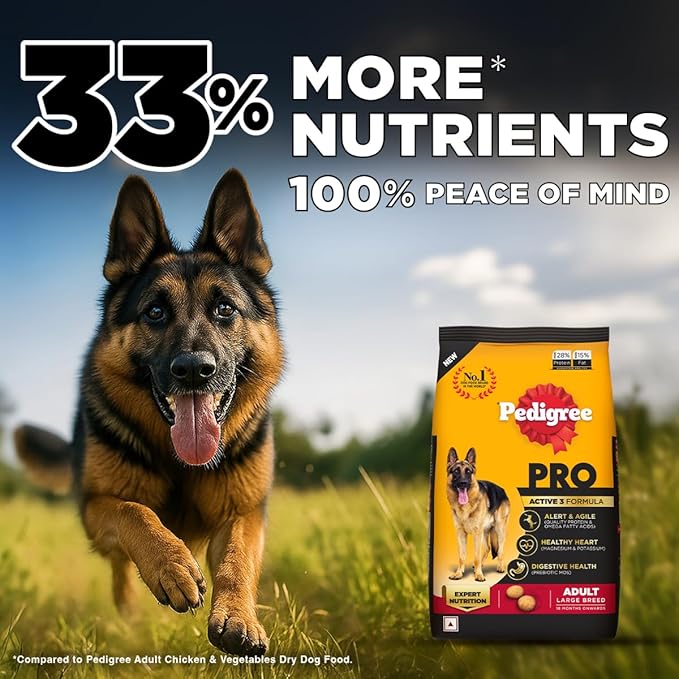Pedigree PRO Adult Large Breed, 20 kg Dry Dog Food, Vet Trusted Brand, Expert Nutrition, Quality Protein, 33% More Nutrients (18 Months Onwards)