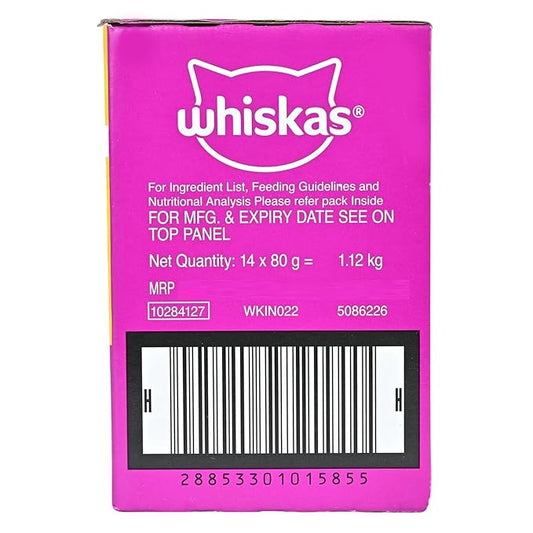 Whiskas Wet Food for Kittens (2-12 Months), Chicken in Gravy Flavour, 1.12 kg (80g x 14 Pouches)