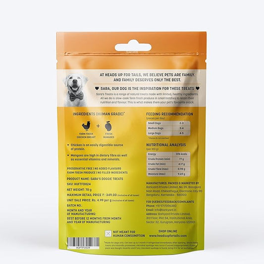 HUFT Sara's Doggie Treats – Mango Chicken Jerky 70 g | 100% Natural, Farm-Fresh Ingredients | No Preservatives or Artificial Colors | Healthy, High-Protein Treat for All Dog Breeds