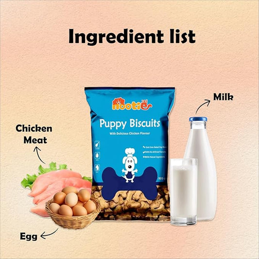 Nootie Chicken Puppy Biscuits - Chicken & Peanut Butter Flavoured Treats for Puppies | Protein-Rich, Highly Digestible & Nutritious | Suitable for All Breeds | 900g