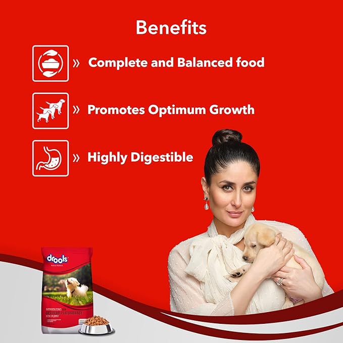 Drools Optimum Performance Puppy Dry Dog Food, Chicken Flavor, 20kg&Drools Puppy Wet Dog Food, Real Chicken and Chicken Liver Chunks in Gravy, 15 Pouches (15 x 150g)