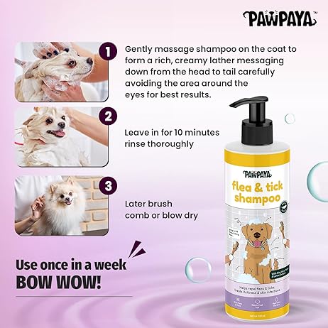 Flea & Tick Shampoo for Dogs, Neem & Aloe Vera Pet Shampoo, Repels Fleas Ticks & Mosquitoes, Natural Anti Flea Dog Wash, Vegan Grooming Care, 250ml for All Breeds