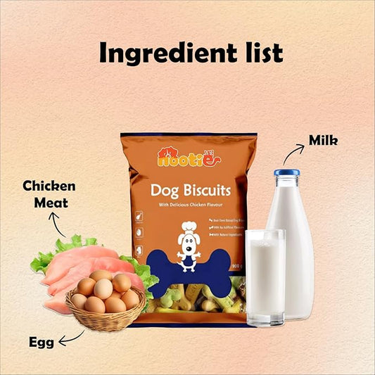 Nootie Chicken Dog Biscuits- Mixed Flavour for Adult Dogs, Protein-Rich, Highly Digestible & Nutritious | Suitable for All Breeds | 900g