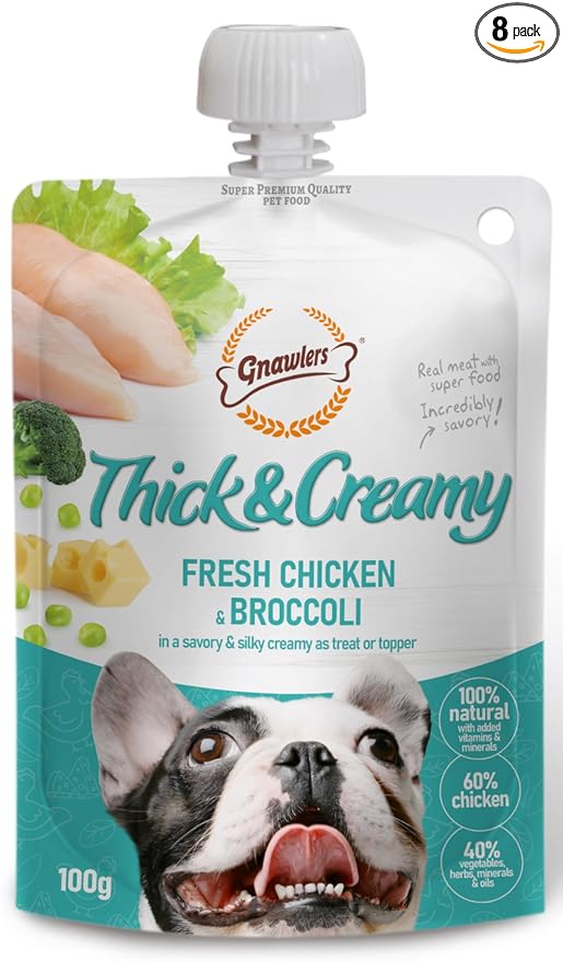 Gnawlers Thick & Creamy Dog Treat, 100g Natural Pet Food Topper I Lickable Dog Treats I 100% Natural (Pack of 8, Broccoli)
