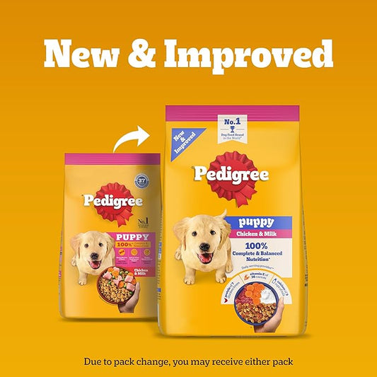 Pedigree Puppy Dry Dog Food, Chicken & Milk, 3 kg, Contains 37 Essential Nutrients, 100% Complete & Balanced Food for Puppies