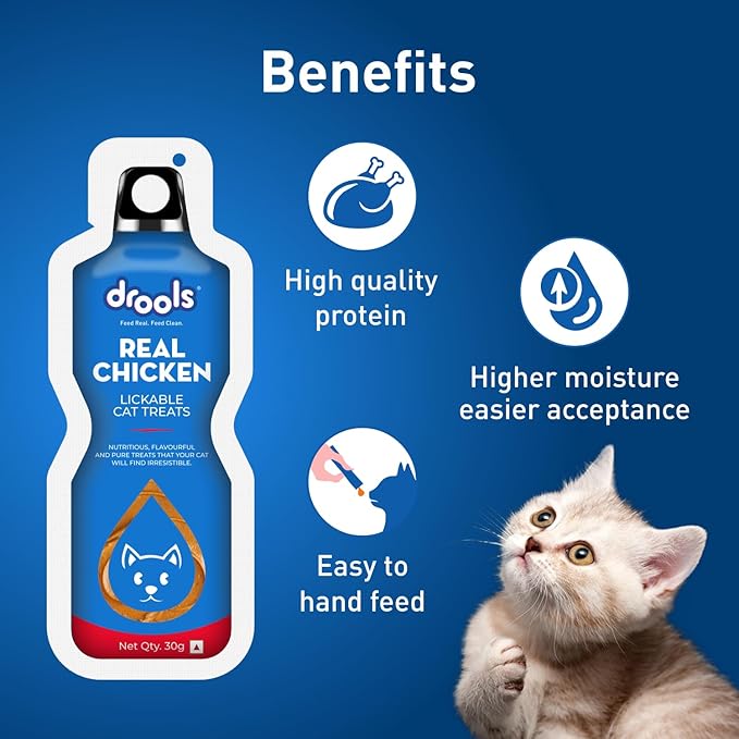 Drools All Life Stages Creamy Lickable Cat Treat (30g x 15) Total 450g Pack of 15| Real Chicken Flavour | Easy to Hand Feed | High Moisture | Easier Acceptance Protein