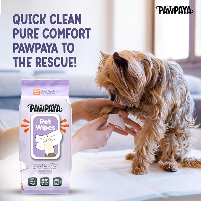Vanilla Pet Wipes for Dogs & Cats | 5-in-1 Aloe Vera, Oat Extract & Vitamin E Grooming Wipes | Soft Cleaning Wipes for Paws, Face, Ears & Coat | Hypoallergenic Daily Hygiene Wipes