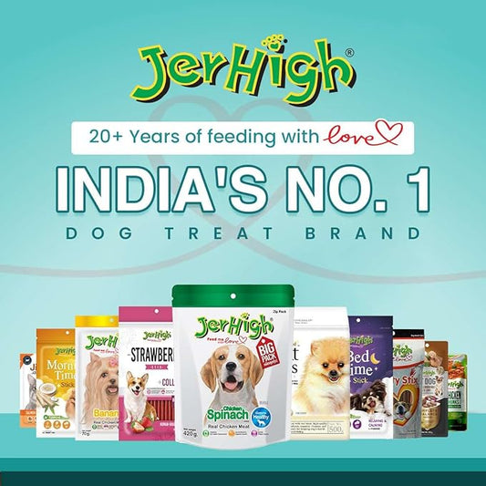 JerHigh Real Chicken Food Treat Spinach, Blueberry, Carrot, Strawberry, Milk, Banana Flavor 6 Pack Combo Set 70G for Dogs by Dogsncats, All Life Stages