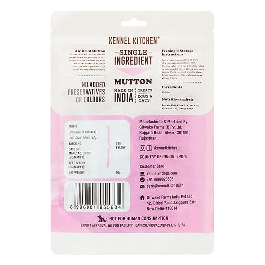 Kennel Kitchen Air Dried Dog Treats | Mutton Slices | 70g (Pack of 1) | Grain Free Natural Treats | Single Ingredient | Preservative Free