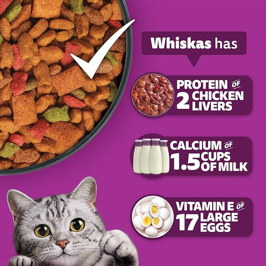 Whiskas Adult (1+ Years) Dry Cat Food, Chicken Flavour, 1.2 kg, Contains 41 Essential Nutrients, Complete & Balanced Nutrition for Adult Cats