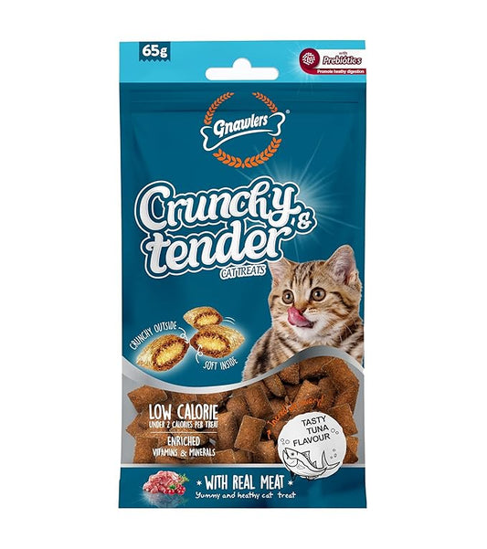 Gnawlers Crunchy & Tender Cat Treats 65g - Tasty Tuna, Salmon, Chicken& Milk Flavour (Pack of 3) Newly Launched by DogsNCats