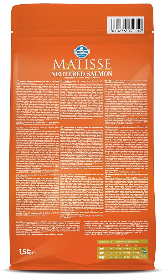 Matisse Farmina Pet Foods Dry Cat Food, Neutered Adult, 1.5-Kg, Salmon