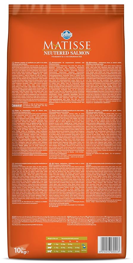 FARMINA Matisse Dry Cat Pet Food, Neutered Adult, 10-kg, Salmon
