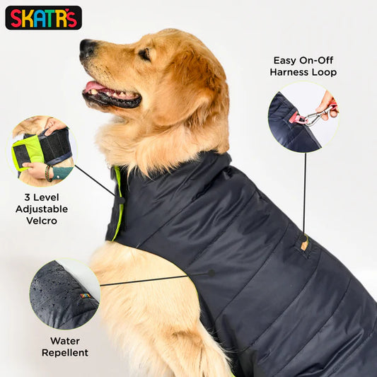 Skatrs Midnight Blue Puffer Reversible Jacket for Dogs and Cats