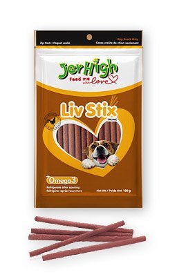 JerHigh Liv Stix Stick Dog Treats for Young Adult, 100 g, Meat Flavor