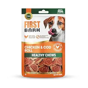 First Bark Dog Treats for Adult Dog & Puppy – Healthy Chews Chicken & Cod Fish Jerky for Dogs, Small Dogs & Shih Tzu | Dog Snacks & Puppy Treats – Chicken & Cod Roll (70g) x1