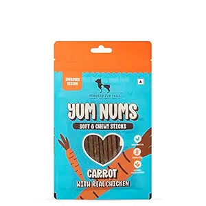 Heads Up For Tails Yum Nums Soft & Chewy Sticks - Carrot with Chicken | Dog & Puppy Treats | Training Treats for Small & Adult Dogs | High-Protein, Soft & Tasty Snacks - 75gm