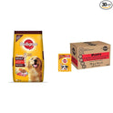 Pedigree Adult Dry Dog Food, Meat & Rice, 20kg & Pedigree Puppy Wet Dog Food, Chicken and Liver Chunks Flavour in Gravy with Vegetables, 30 Pouches (30x70g)