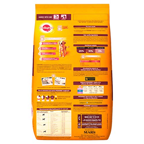 Pedigree Adult Dry Dog Food, Meat & Rice, 10kg Pack & Pedigree Adult Wet Dog Food, Chicken & Liver Chunks in Gravy, 70 g (Pack of 15)