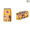 Pedigree Adult Dry Dog Food, (High Protein Variant) Chicken, Egg & Rice, 3kg Pack & Adult Wet Dog Food, Chicken & Liver Chunks in Gravy, 70 g (Pack of 15)