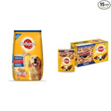 Pedigree Adult Dry Dog Food, Chicken & Vegetables, 10kg Pack & Pedigree Adult Wet Dog Food, Chicken & Liver Chunks in Gravy, 70 g (Pack of 15)