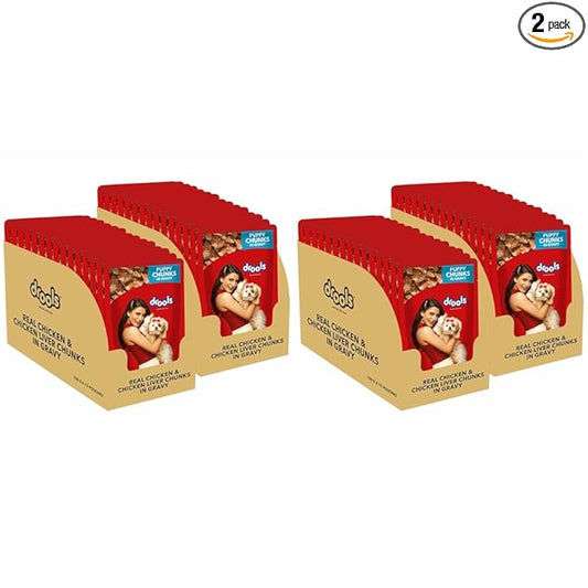 Drools Puppy Wet Dog Food,Real Chicken and Chicken Liver Chunks in Gravy 4.5Kg (150g x 30) Pack of 60