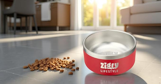 Zigly Double Walled Dog Bowl – 2000 ml, Red | Insulated Food Bowl for Dog | Anti-Skid Base | Large Size Dog Bowl for Food & Water