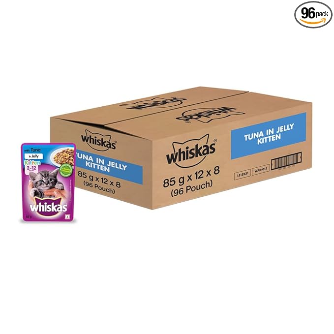 Whiskas Kitten (2-12 Months) Wet Cat Food, Tuna in Jelly Flavour, 96 x 85 g Pouches