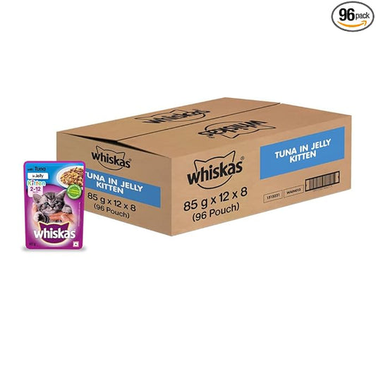 Whiskas Kitten (2-12 Months) Wet Cat Food, Tuna in Jelly Flavour, 96 x 85 g Pouches