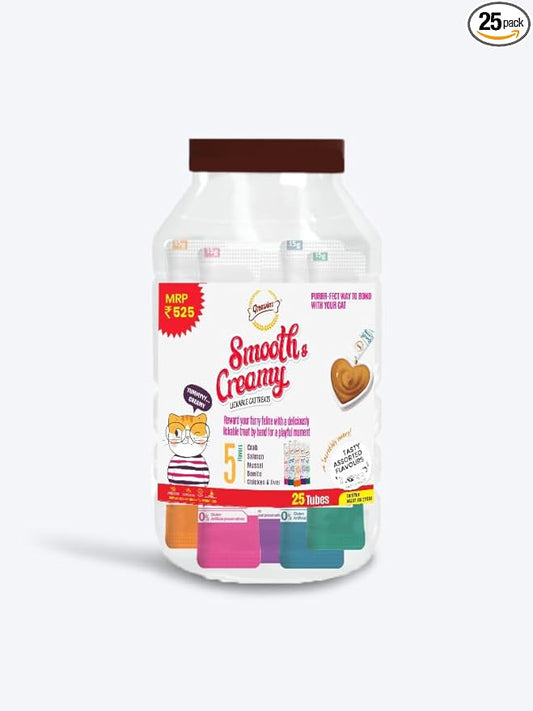 Gnawlers Smooth Creamy Treat for Cats with Tasty Crab, Salmon, Liver, Mussel, Bonito Single Tubes Jar (Pack of 25 Tubes X 15G) Sold by Dogsncats All Life Stages