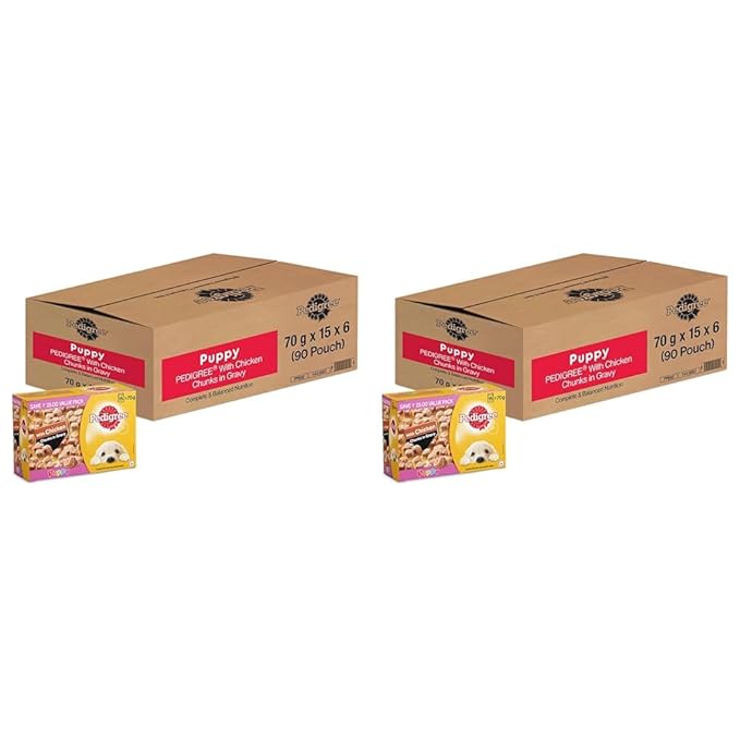 Pedigree Puppy Wet Dog Food, Chicken Chunks in Gravy, 70 g (Pack of 180)
