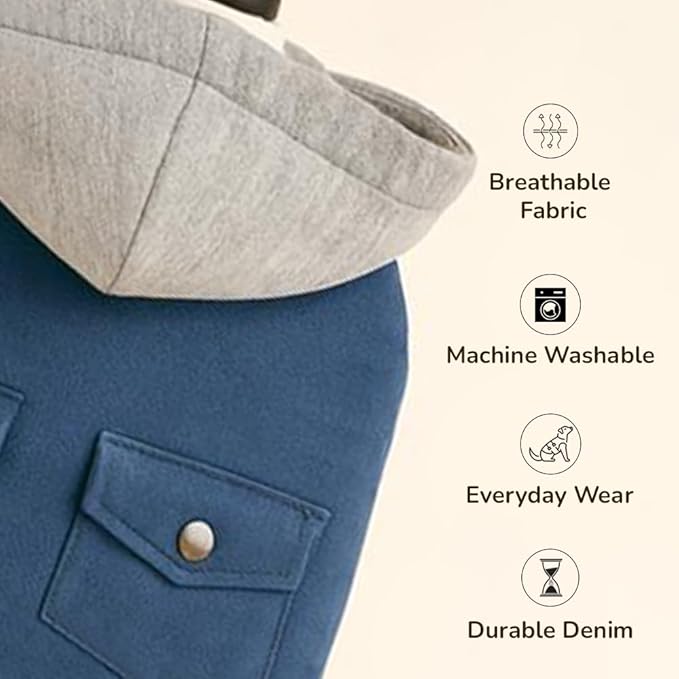 Zigly Lifestyle Classic Blue Denim Hoodie for Dogs-Blue-S-Soft Fleece-Lined Jacket for Winters|Stylish Winter Coat for Dogs