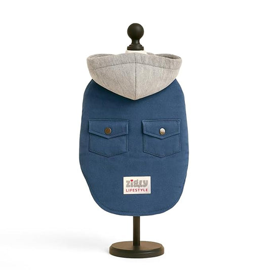 Zigly Lifestyle Classic Blue Denim Hoodie for Dogs-Blue-S-Soft Fleece-Lined Jacket for Winters|Stylish Winter Coat for Dogs