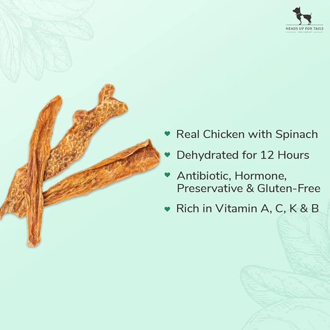 Heads Up For Tails Sara's Doggie Treats - Chicken Jerky with Spinach Huft Non Veg Dog Treats - 70 g Each (Pack of 2)